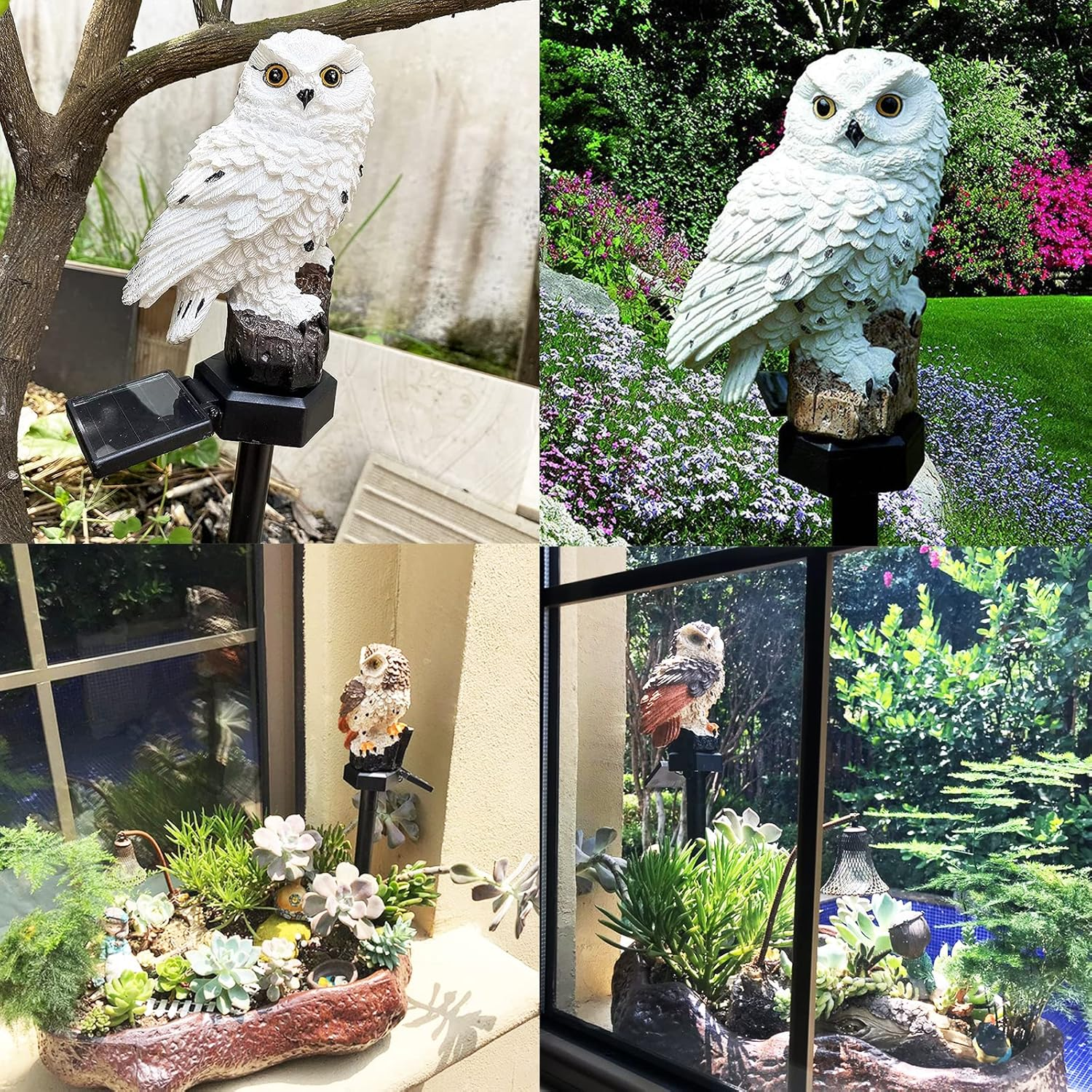 Yowin Owl Solar Garden Ornament, Owl Gift, Garden Sculptures & Statue, Waterproof Solar Animals for Outdoor Garden Yard Balcony Flowerbed Decorations - White - White image number 4