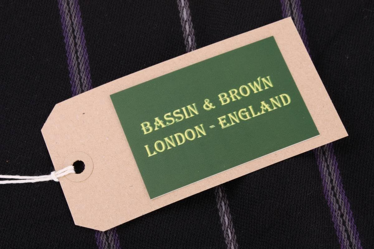 Bassin and Brown Mens Stanley Striped Wool Scarf - Black/Grey/Purple