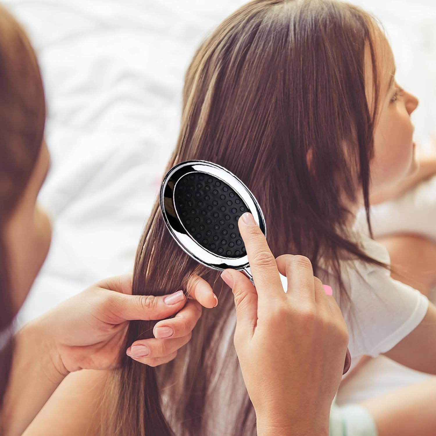 Yitexin 3 Pack Travel Size Folding Hair Brush with Pocket Mirror, Foldable Small Hairbrush for Women Men, Compact Paddle Brush Air Cushion Comb for Detangling Massage (Bowknot, 2 Colors)