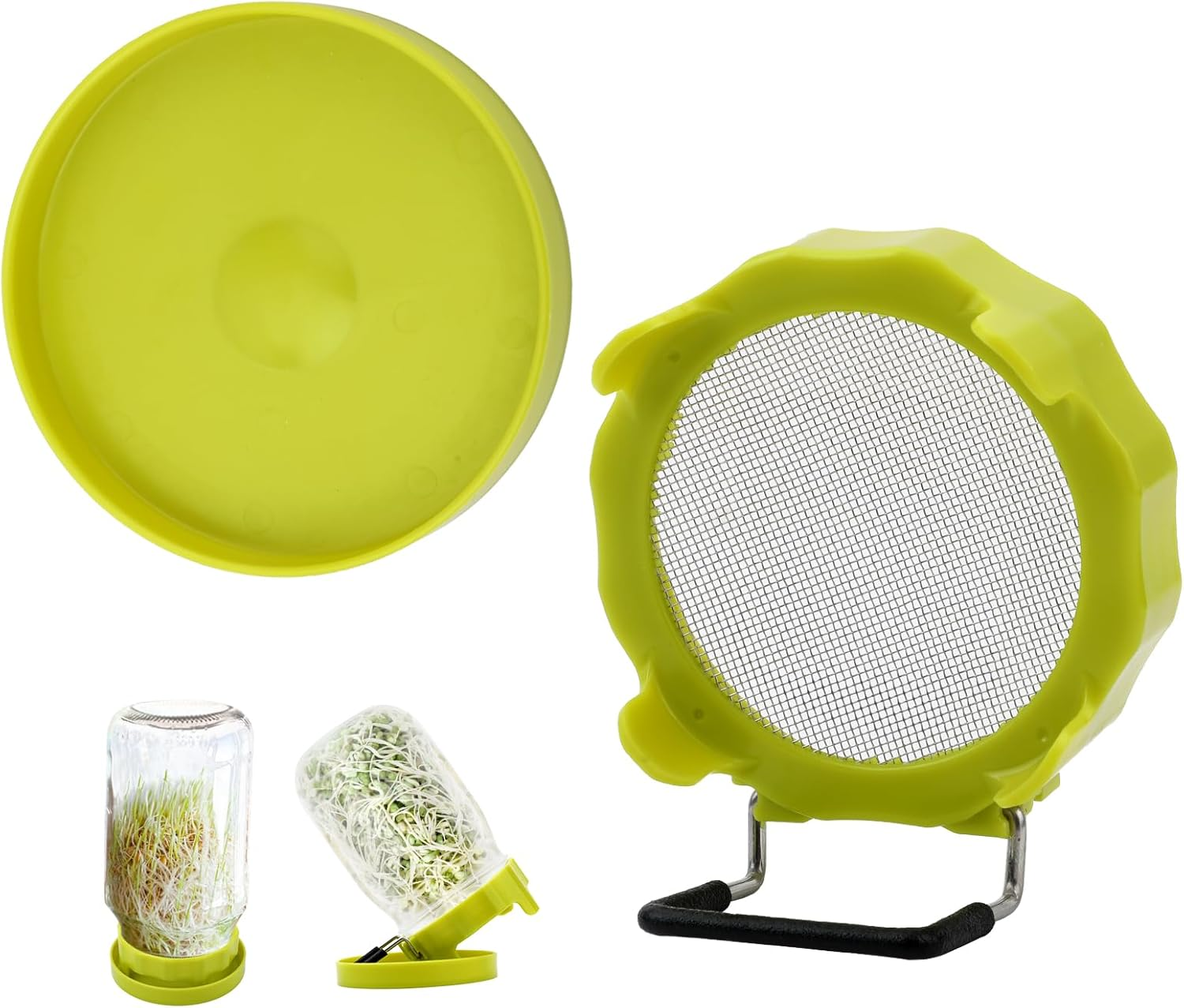 Sprouting Lid, Stainless Steel Mesh Screen Strainer Lids Sprouts Growing Germination Kit with Draining Stand and Tray for Wide Mouth Mason Jars, Grow Bean Sprouts, Alfalfa, Broccoli Seeds image number 6