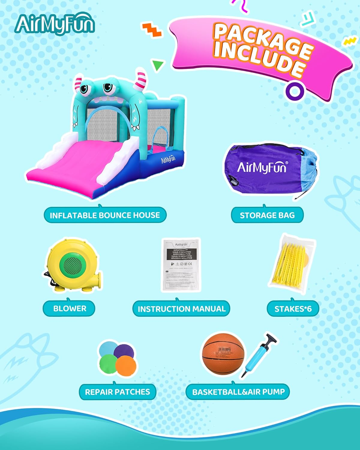 Inflatable Bounce House for Kids, Wide Slide & Jumping Inflatable Bouncer - Airmyfun Toddler Bounce House with Blower for Kids 2-12 Use Fun Indoor&Outdoor image number 2