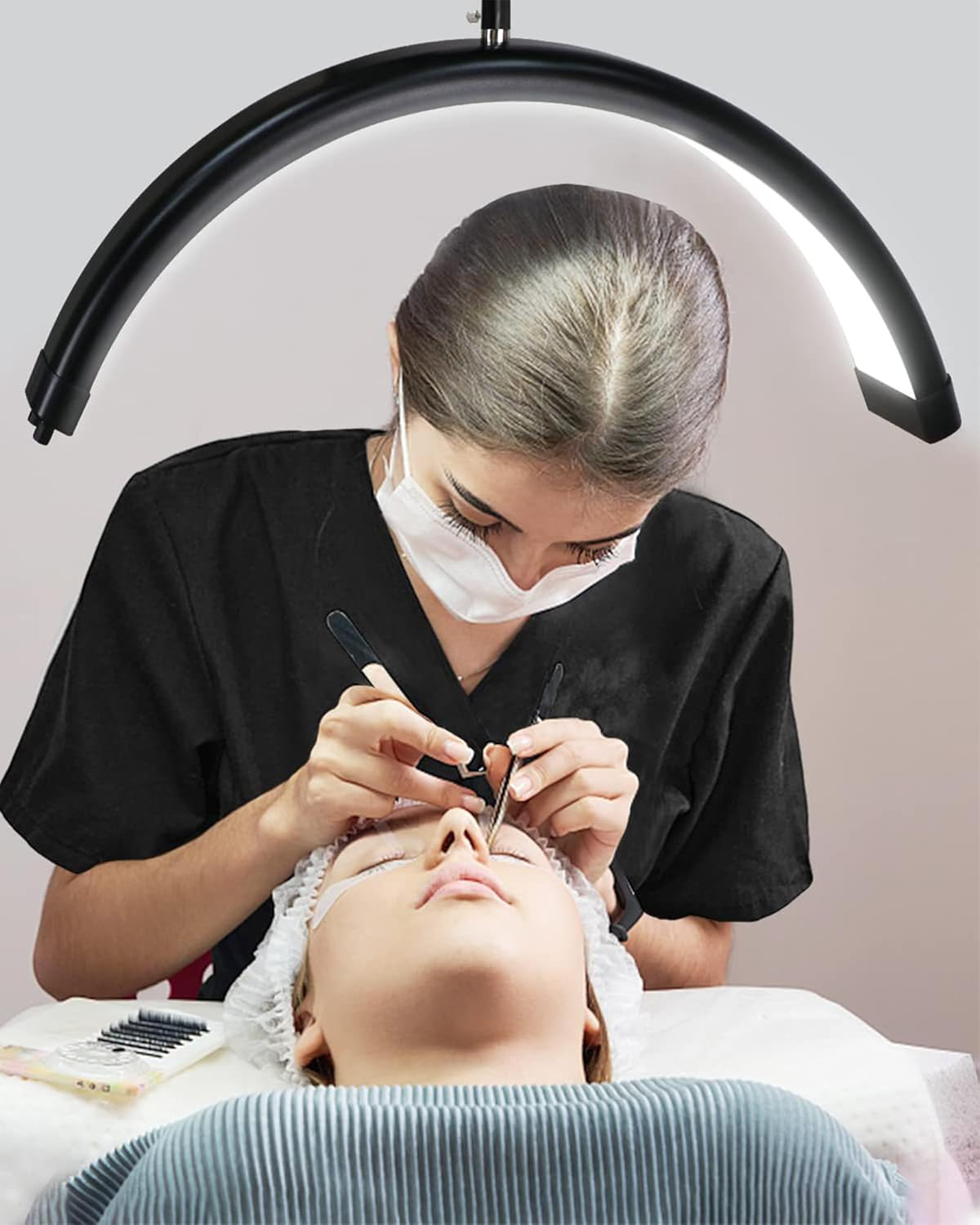 Lash Light for Eyelash Tech, Foldable Floor Lash Lamp for Eyelash Extensions, LED Half Moon Light Lash Tech with Phone Holder, Dimmable Esthetician Light for Eyelash/Skincare/Tattoo image number 3