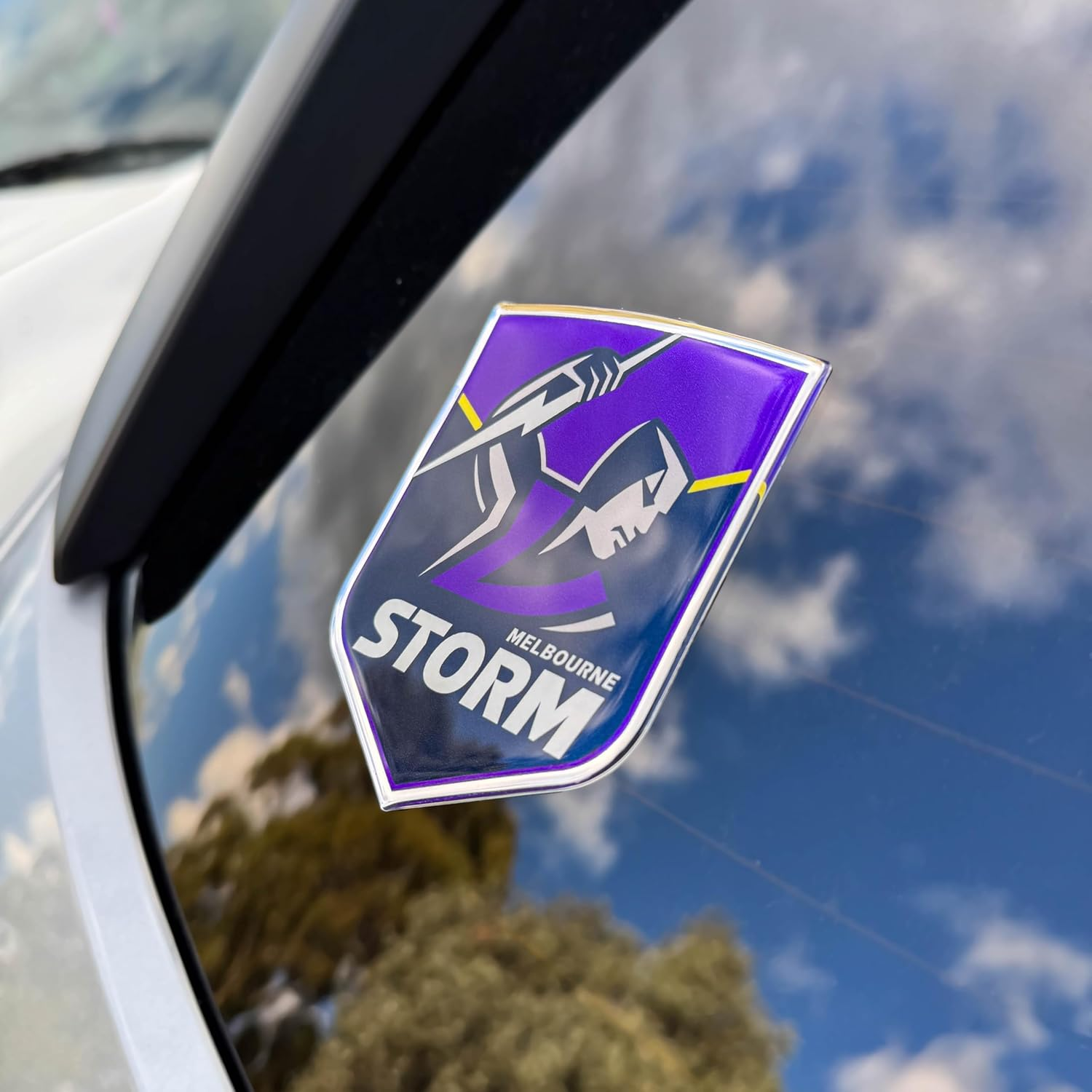 Fan Emblems Storm Car Decal &bull; Melbourne Storm Clear Resin Coated Chrome Auto Sticker - Size: 97 X 76 X 2Mm &bull; Officially Licensed NRL Car Accessories image number 2