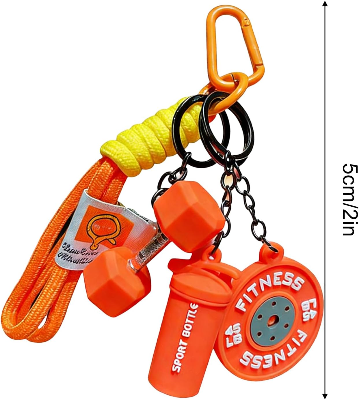Gym Keychain - Cute Dumbbell Design, Lightweight Metal Build | Detail Pocket Size Accessory Fitness Keyring for Men Women Birthday Party Travel School Club Office - Orange image number 2