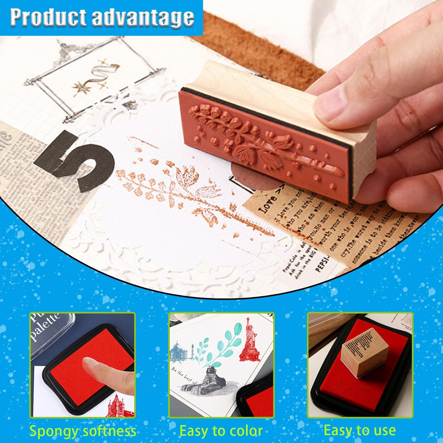 Sgphrzlt Vintage Ink Pads for Rubber Stamps, Washable Fabric Stamp Pad, Permanent Craft Finger Print Thumbprint Ink Pads with High-Density Sponge for Paper Scrapbook Art Poster, Red image number 6
