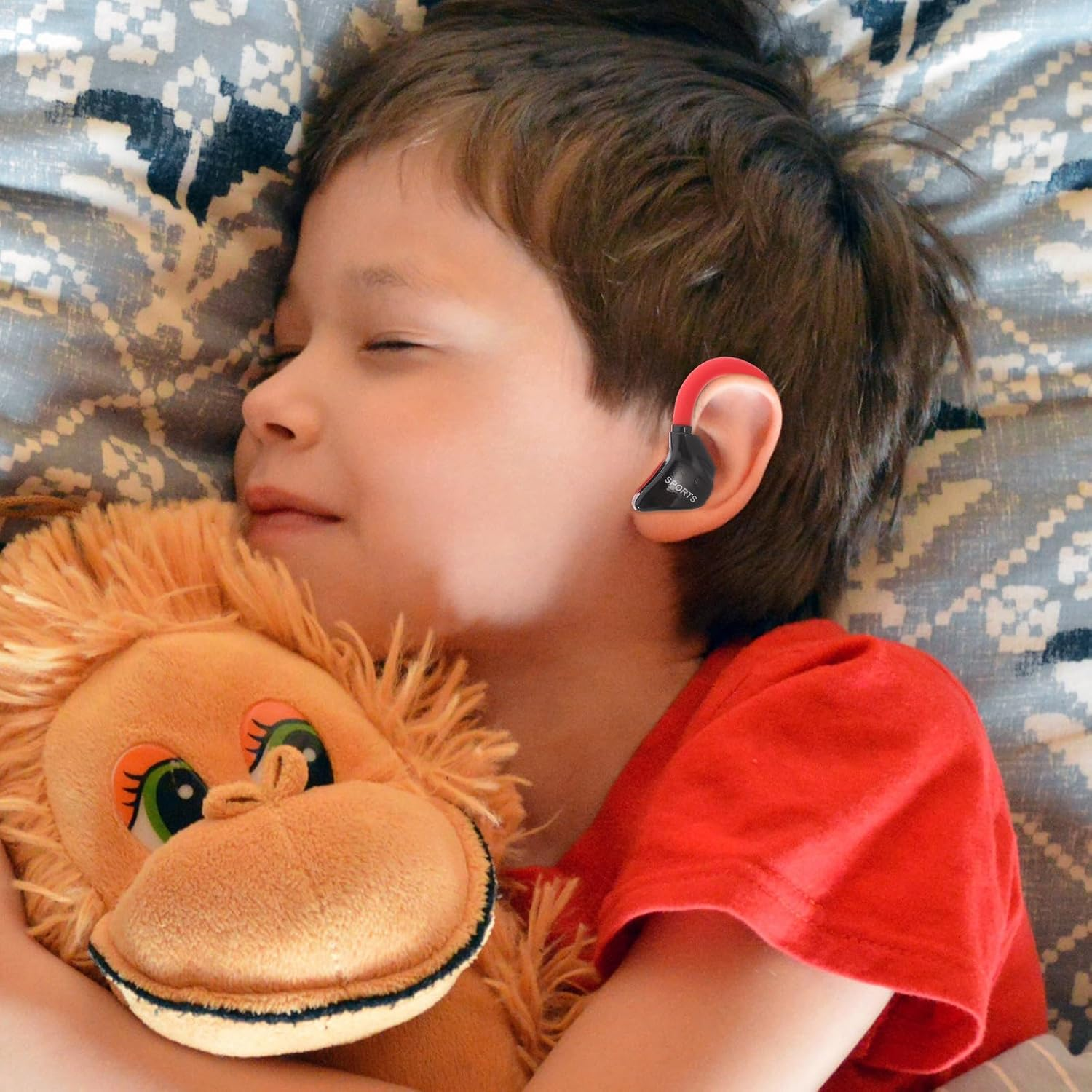 GRIRIW Wired Sports Earbuds with Ear Clip, Red Lightweight Headset with Inline Microphone, Bass-Enhanced Earphones for Running and Outdoor Use, Compatible with Smartphones image number 2