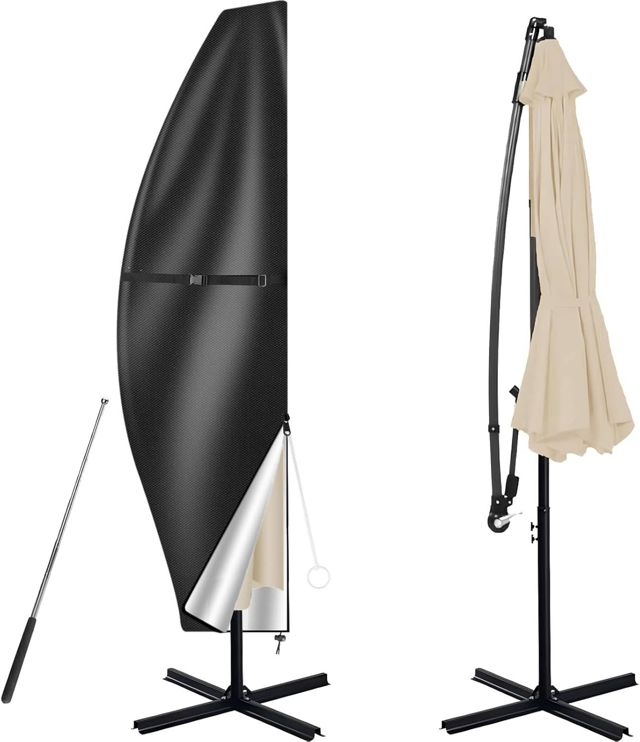 Neween Cantilever Parasol Cover with Rod, 210D Heavy Duty Waterproof Windproof Garden Offset Large Umbrella Cover with Zipper and Storage Bag Fit for 2.7-3.9M Outdoor Parasol (Black, 280X30/81/46Cm)