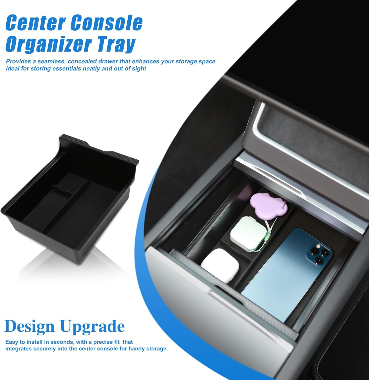 Center Console Organizer Tray for Tesla Model Y Juniper Accessories, Fits for for Tesla Model 3 (2024/2025 Highland) & Model Y (2025/2026 Juniper) image number 2