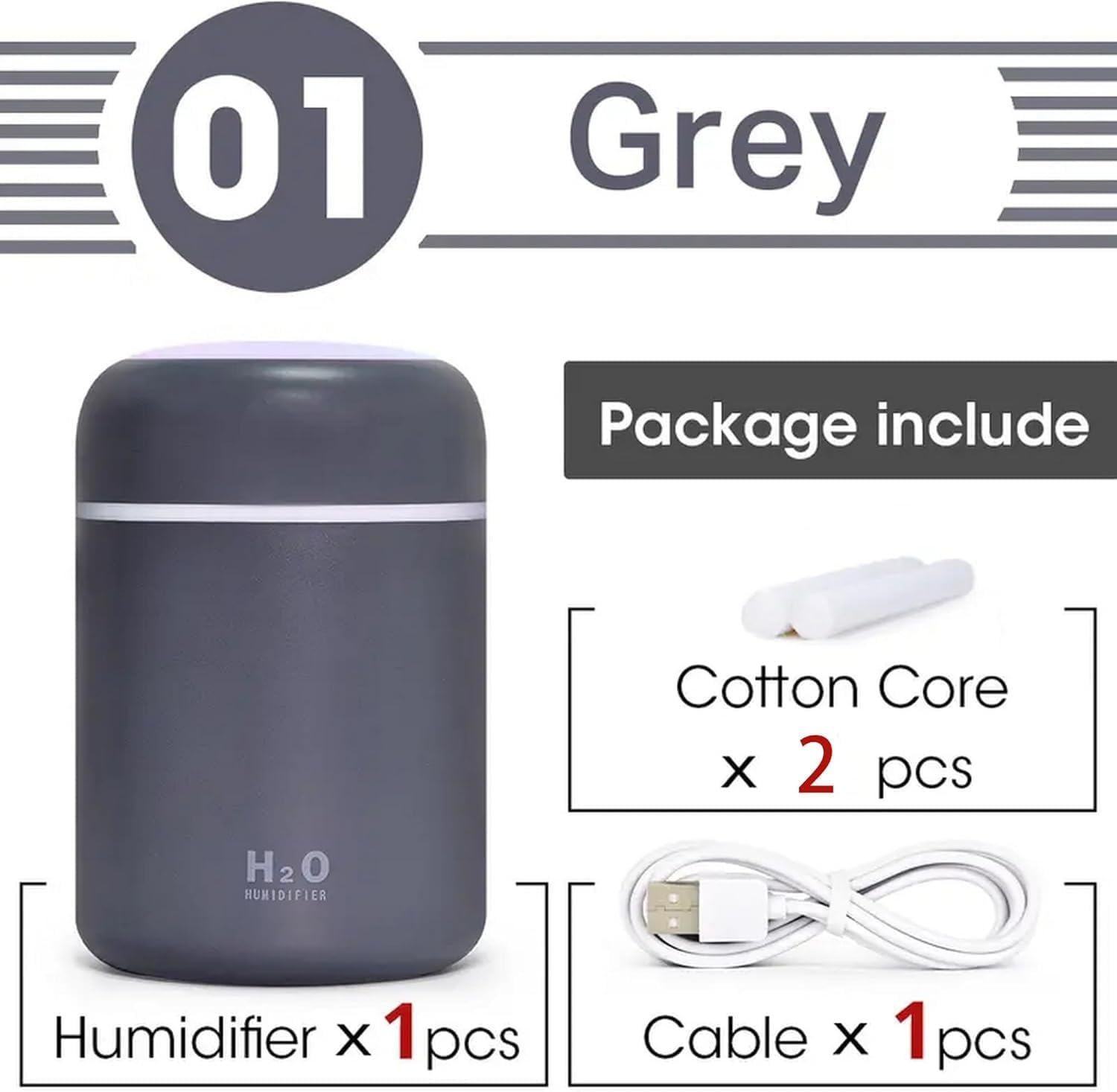 Portable Mini Humidifier, Colorful, Cool Mist, USB Powered. Perfect for Bedroom, Office & Car (300Ml, Black) - White image number 3