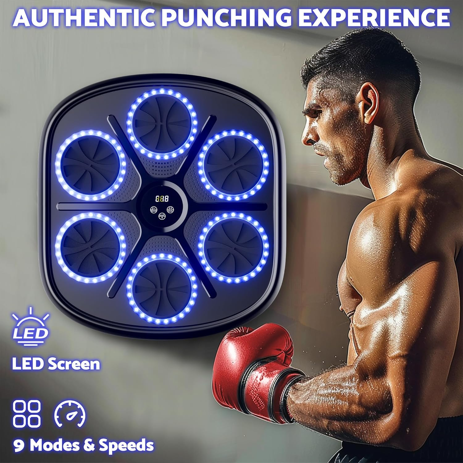 Music Boxing Machine, Wall Mounted Boxing Target,Smart LED Boxing Training Punching Equipment with Bluetooth Boxing Gloves for Home Workout Training image number 2