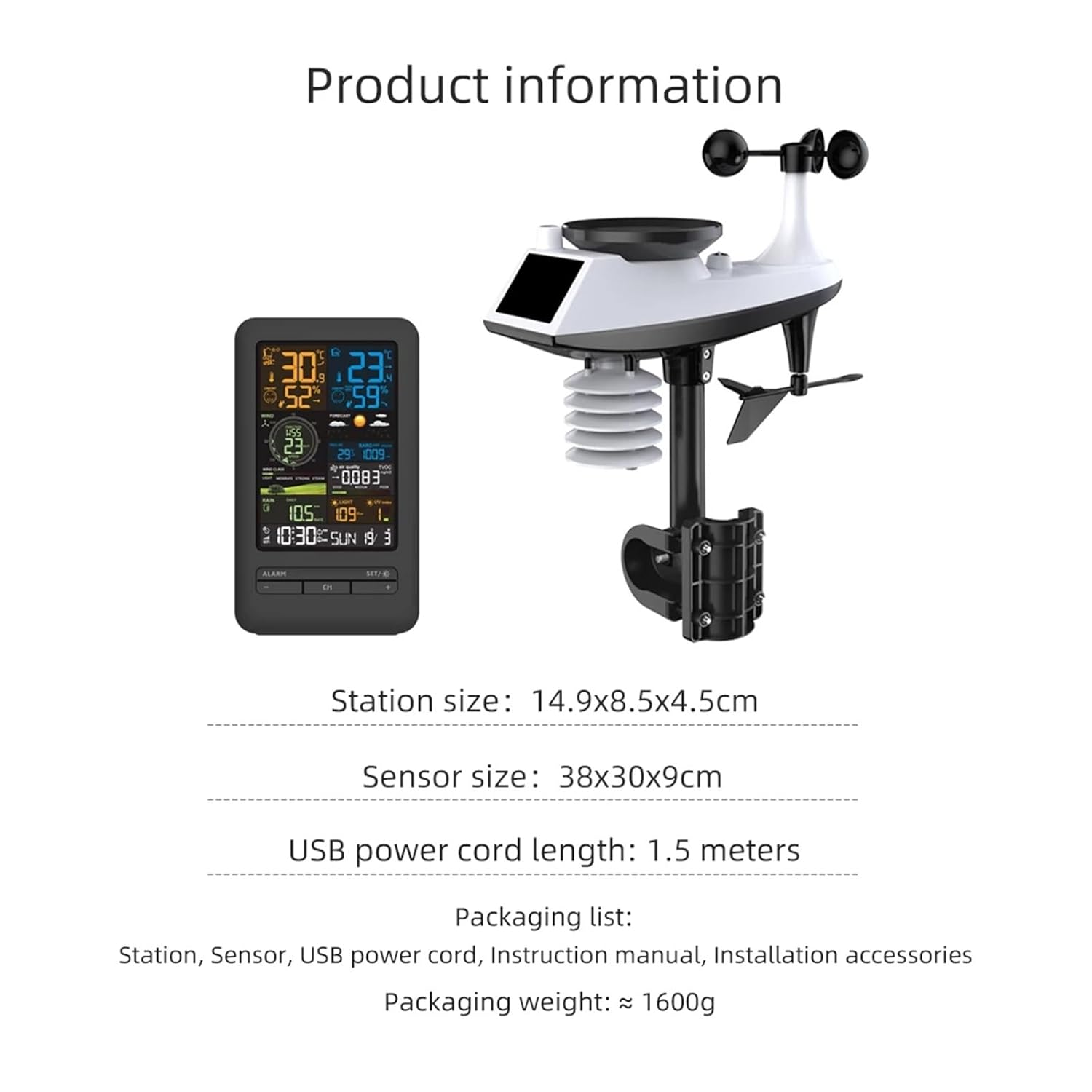 Wifi Weather Station Smart Tuya Home Digital Wind Speed Direction Rainfall Light Index Air Quality Temperature Humidity Monitor image number 3