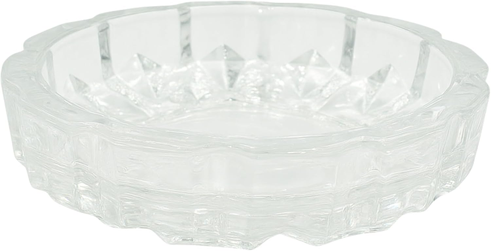 Glass Ashtray Clear Crystal Look 12Cm round Heavyweight Cigarette Holder for Home Office or Outdoor Use