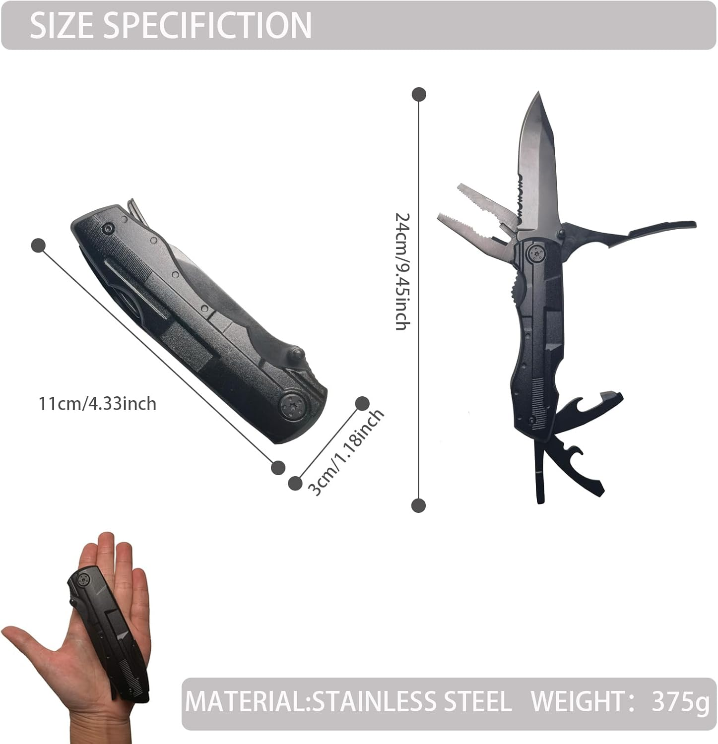 10-In-1 Multi Tool Pocket Knife &ndash; Portable Functional Tools with Needle Nose Pliers, Screwdriver Kit, Bottle Opener, for Outdoor Camping, Hiking, Adventure & DIY Repairs image number 5