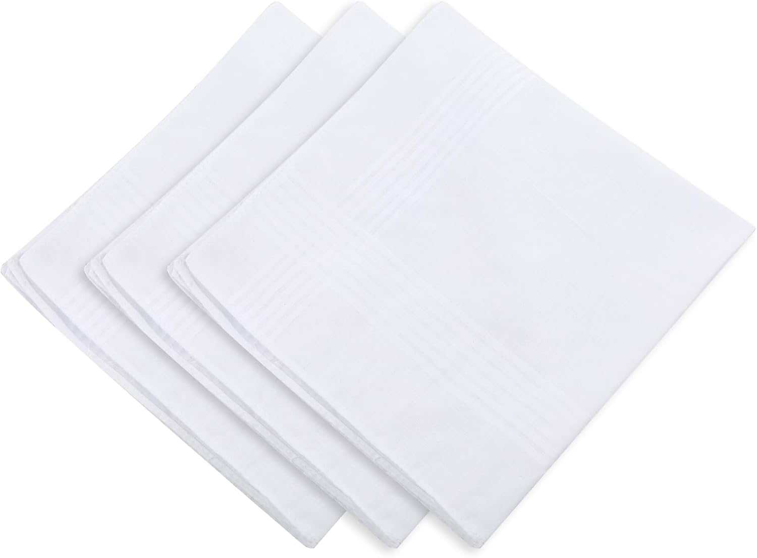 Piriuuo 3 Pcs Men'S Handkerchiefs, Soft Cotton White Hankie Handkerchiefs Sweat Absorbing Handkerchiefs Machine Wash White Pocket Square for Suit Small Sweat Cloth for Hand, Hankies, White, Large image number 6