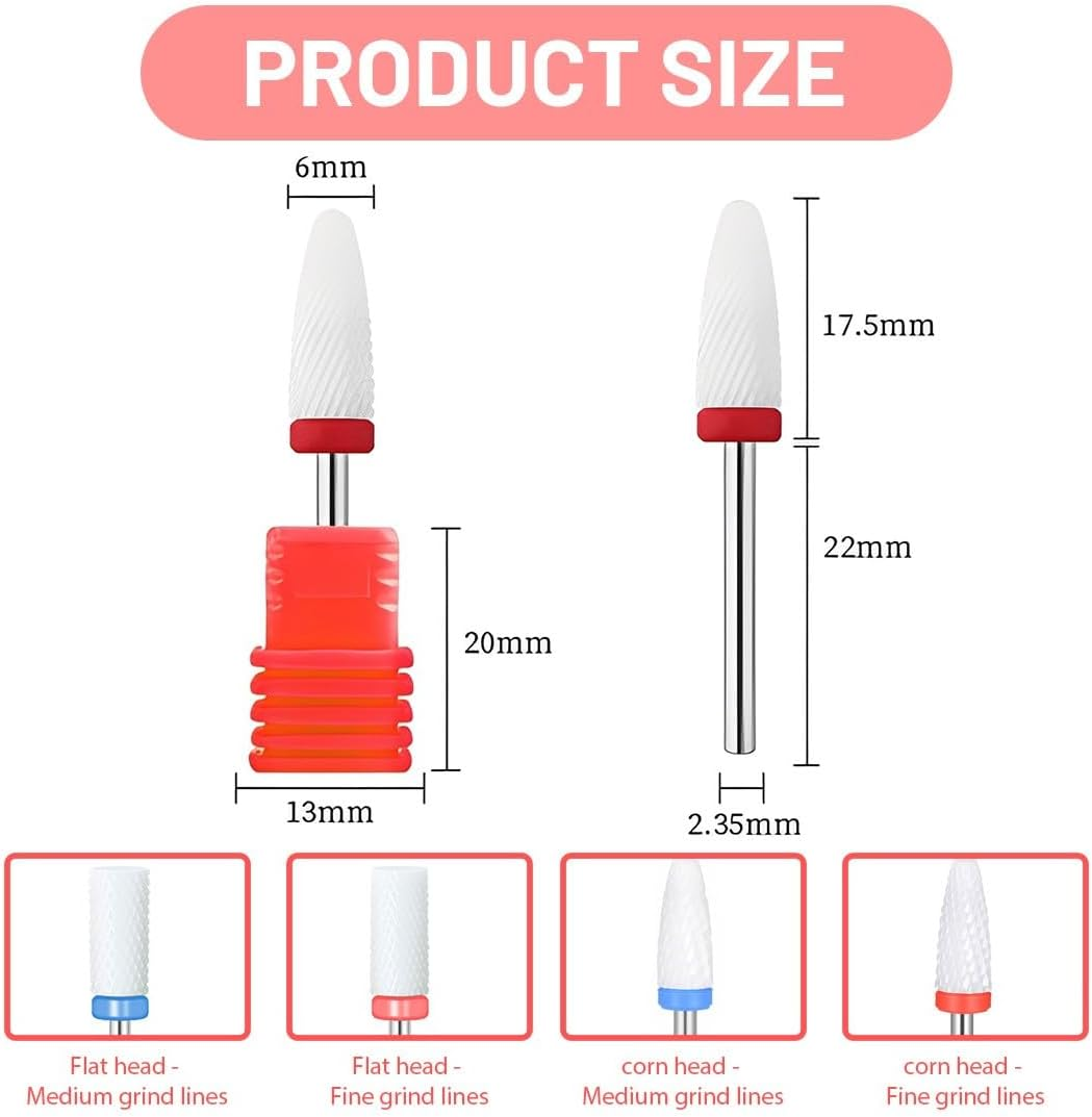 4-Piece Ceramic Nail Drill Bit Set for Acrylic Gel Nails, Corn Shape, Professional Nail Cutter Bits, Manicure, Pedicure, Drill, Nail File Machine, Grinding Head Attachment, Felt Polisher for Shaping image number 1