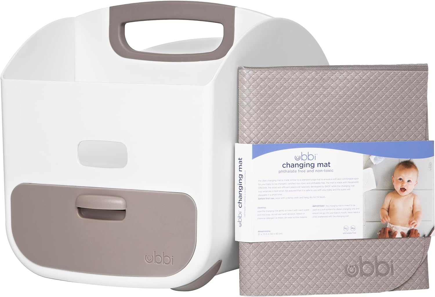 Ubbi Portable Diaper Changing Station Diaper Storage Caddy Organizer with Changing Mat, Stores Baby Diapers, Wipes and Baby Accessories, Gray