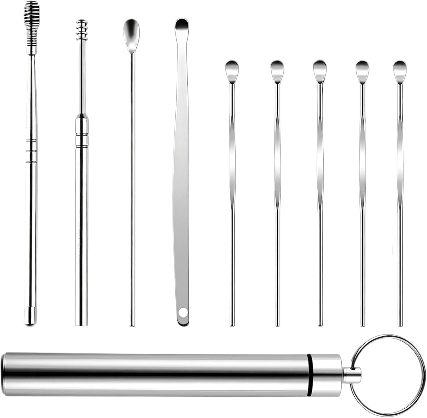 9 Pcs Ear Pick Earwax Removal Kit, Stainless Steel Ear Wax Removal Tools Set with Double-Headed Curette, Spiral Earpick and Cleaning Brush, Safe for Adults and Kids, Portable Storage Case Included. image number 6