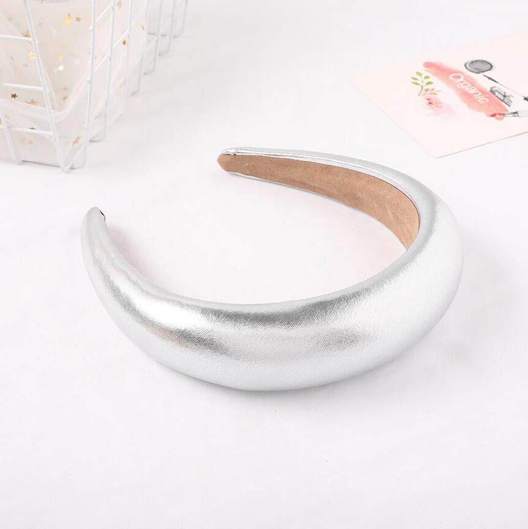 2 Pieces Vintage Leather Headbands Wide Padded Non-Slip Fashion Hair Hoop Headband Costume Accessory for Party Daily Wear (Gold+Silver) image number 2