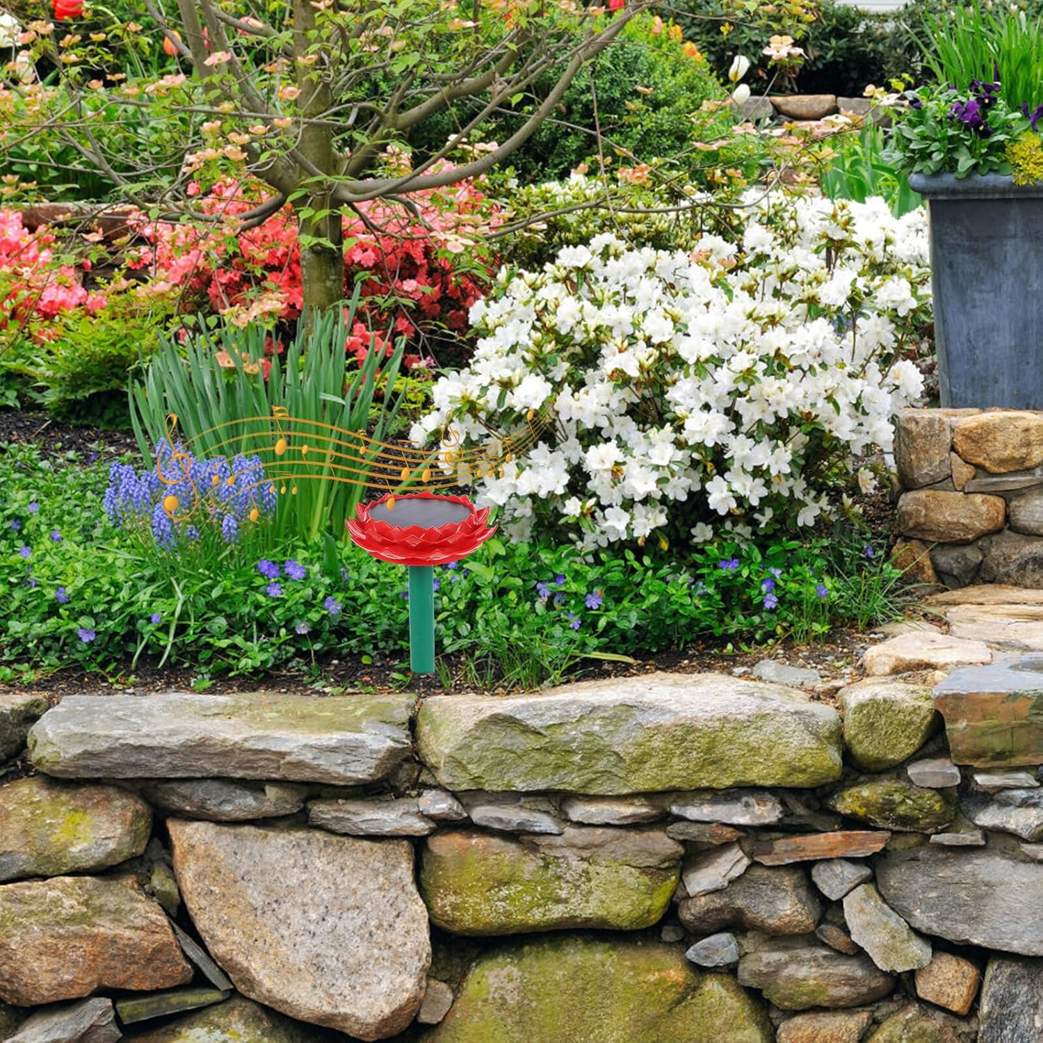 BRIGHTFUFU Buddhist Solar Player Lotus Shape Waterproof Speaker Solar-Powered Garden Speaker Buddha Songs Player