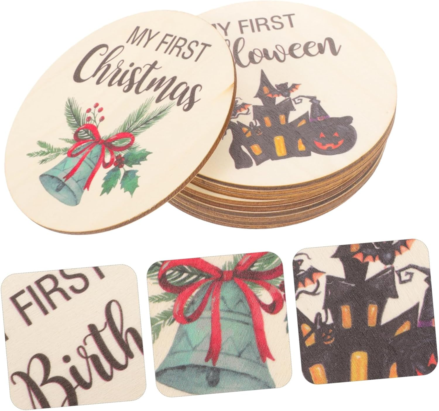 ERINGOGO 1Set Cards Wooden Monthly Growth Signs for Newborn Photo Props Age Discs for Shower Nursery Decor Beautiful Designs to Capture Memories image number 1