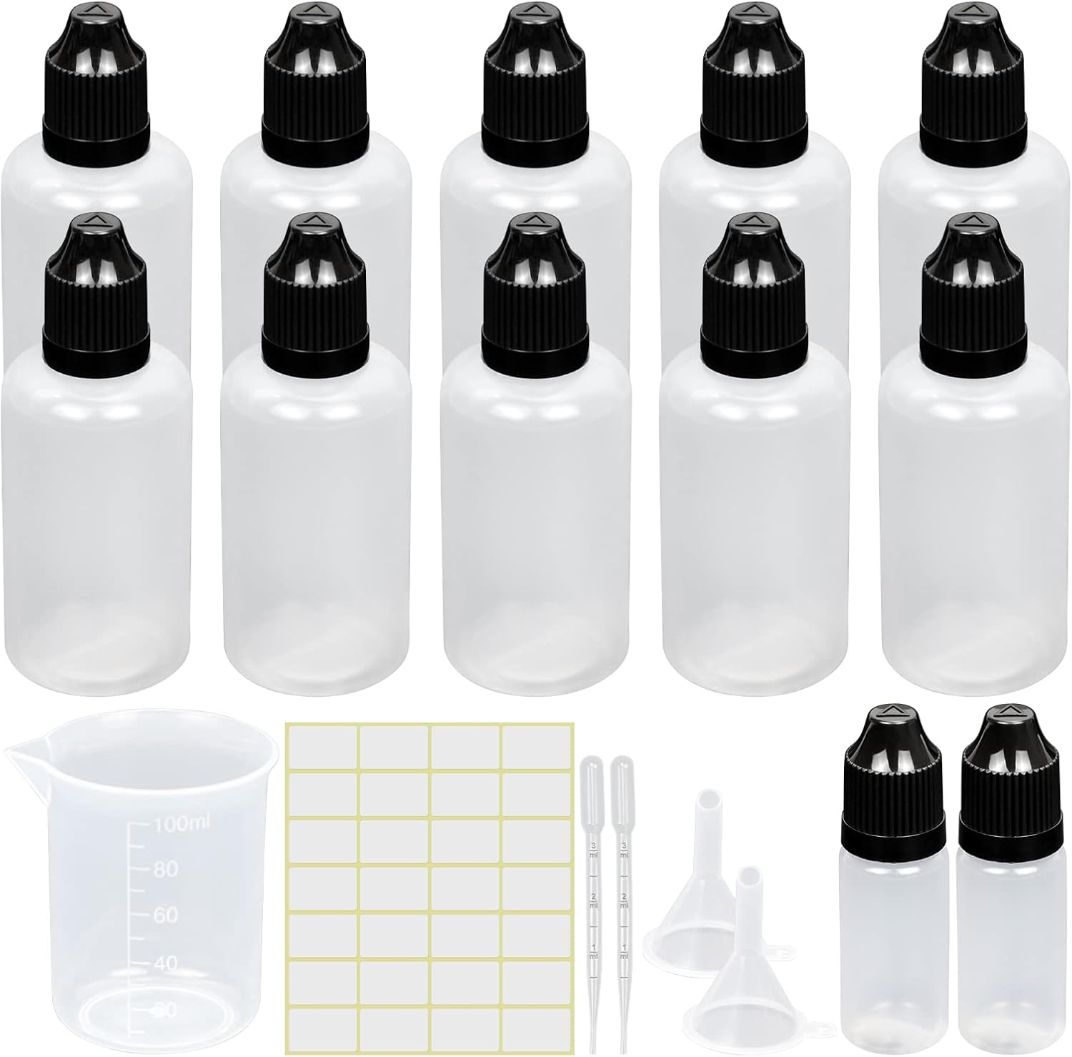 10 Pack 50Ml Plastic Dropper Bottle, Plastic Empty Squeezable Dropper Bottles Eye Dropper Dispenser Paint Dropper Bottles with Funnel Measuring Cup Label Transfer Pipette image number 5