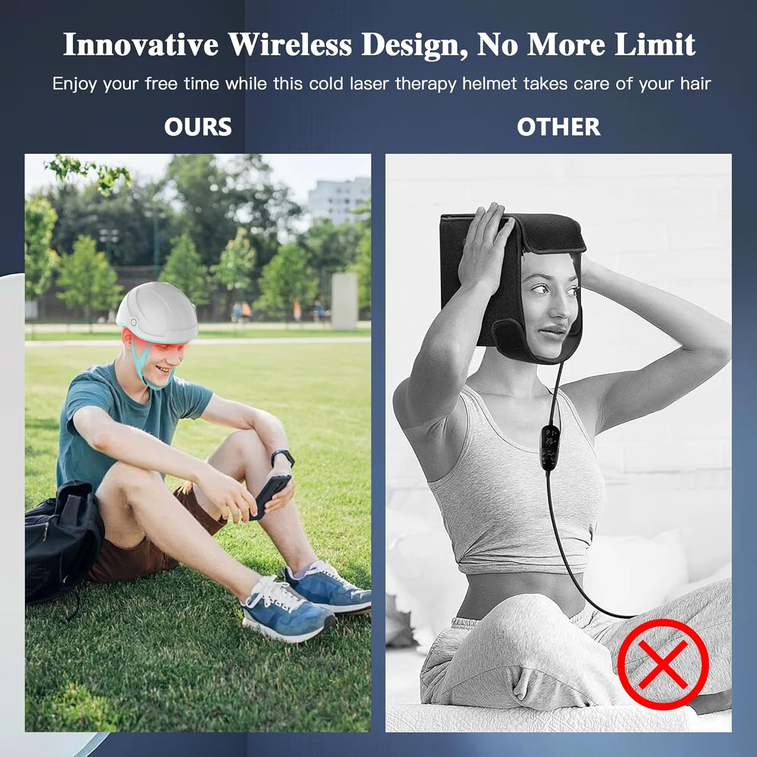 Wireless Laser Therapy Cap for Hair Growth for Men and Women, Laser Hair Growth Helmet & Hat with NO Cable, Hair Loss Treatment of Thinning Hair, Receding Hairline & Postpartum Hair Loss image number 6