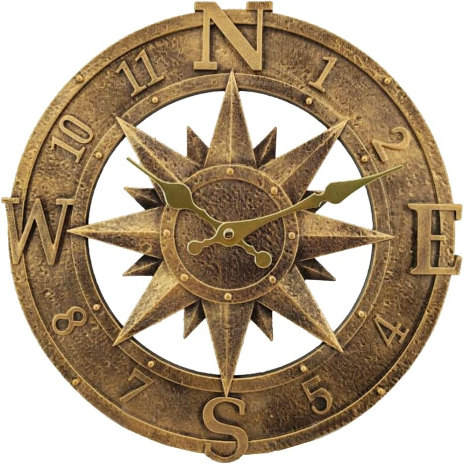 Outdoor Wall Clock, 12 Inch Waterproof Retro Garden Clock for Swimming Pool, Balcony, Patio and Deck, Non Silent (Bronze)