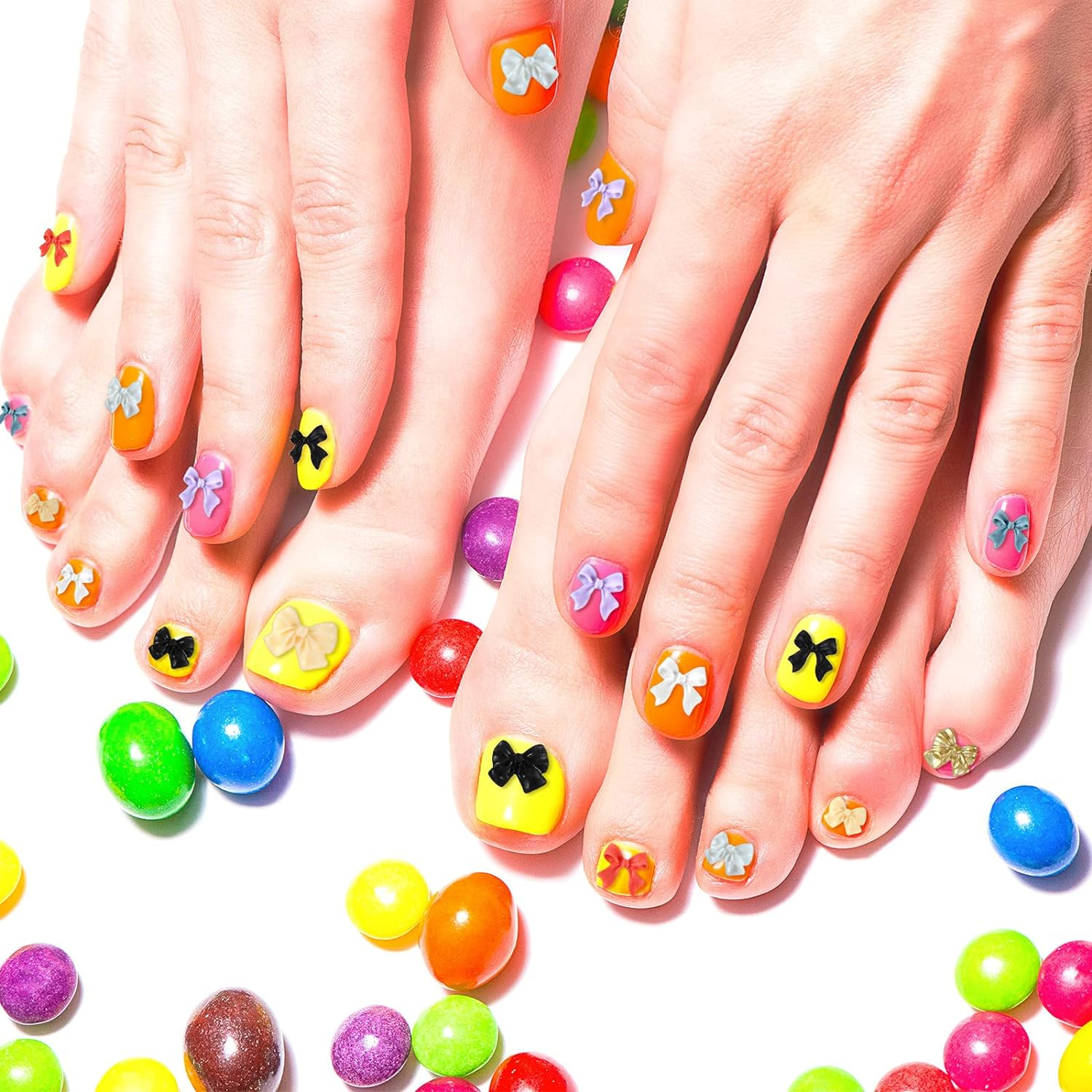 240 Pieces 3D Bow Nail Art Decorations 3D Bows Nail Charms Resin Bow Nail Decorations Colorful Bowknot Nail Accessories for Nail Art Designs Nail Decoration DIY Crafting