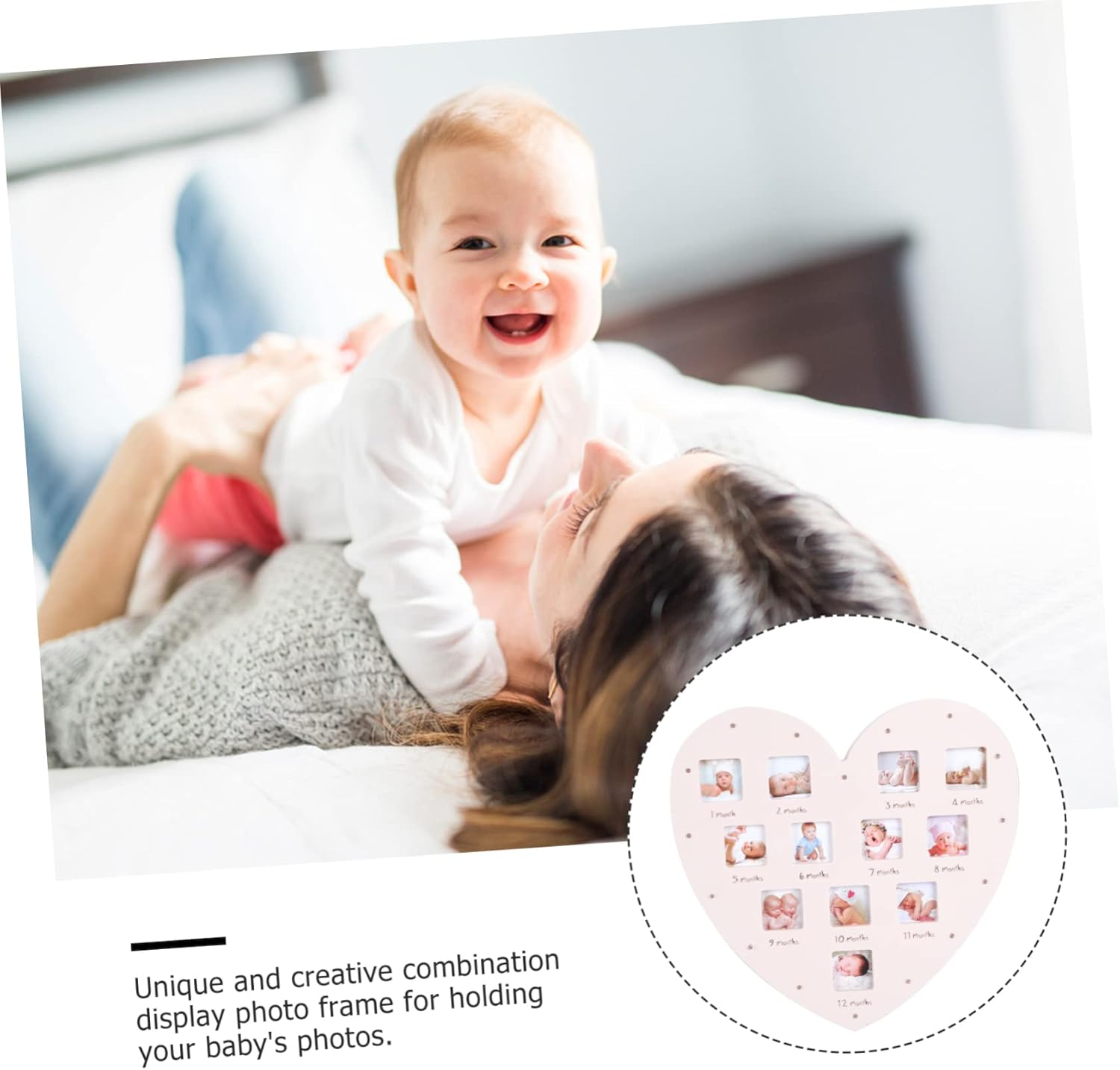 Heart Shaped Photo Frame with LED Light Month Growth Picture Frame for Wall Decor Parents to Cherish Milestones image number 4