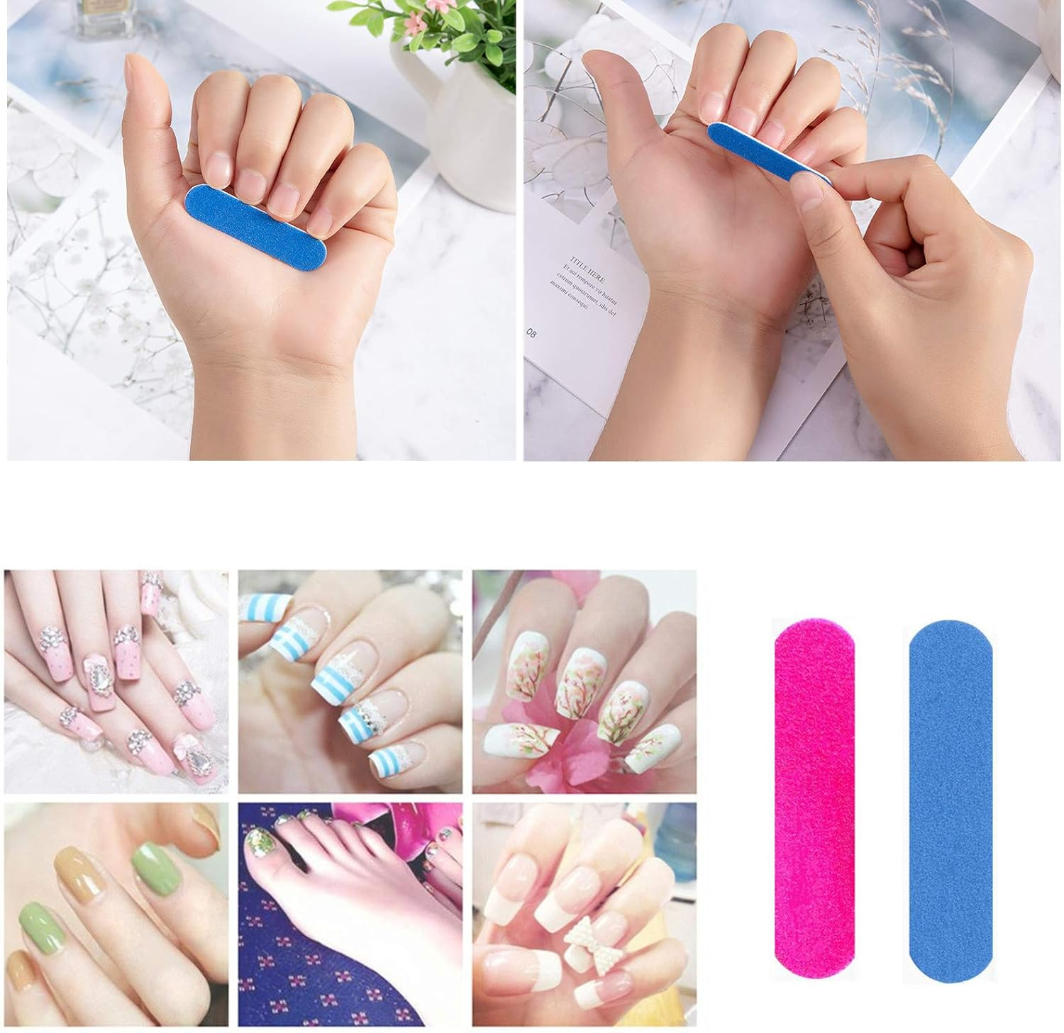 Transun Moo Mini Nail Files Bulk, 100 Pack 2 Inches Disposable Double Sided Emery Boards Manicure Pedicure Tools(1002) image number 6