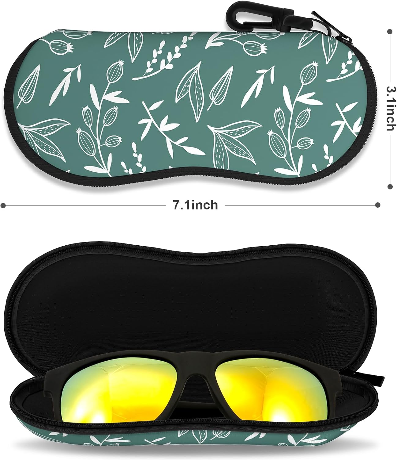 NPOOYI Sunglasses Soft Case, Ultra Light Portable Neoprene Zipper Glasses Case, Eyeglass Case with Carabiner for Men Women