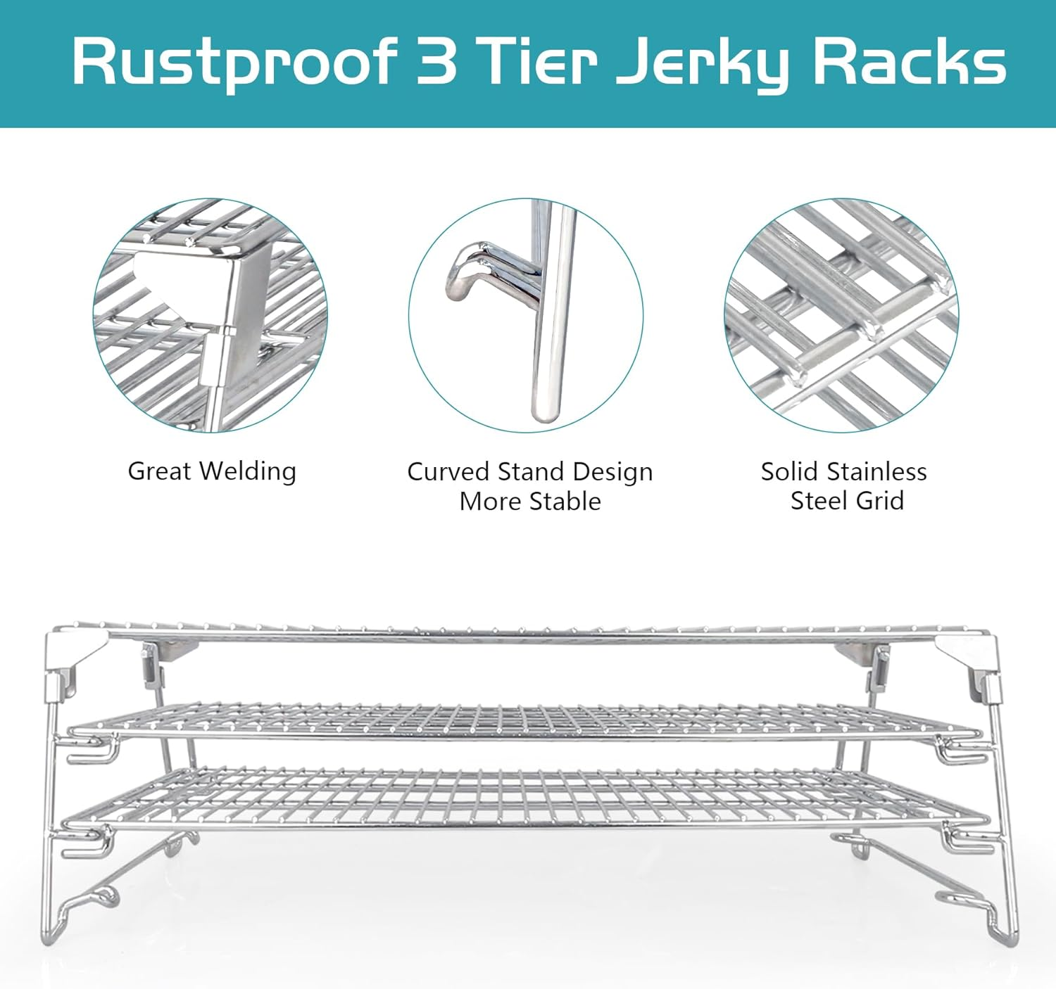 Jerky Racks for Traeger Pro 575 22 34 Pit Boss More Barrel Pellet Grill Smoker Parts 3 Tiered Folding Barbecue Grilling Rack Stainless Steel Cooling Seasoning Smoking Warming BBQ Accessories image number 2