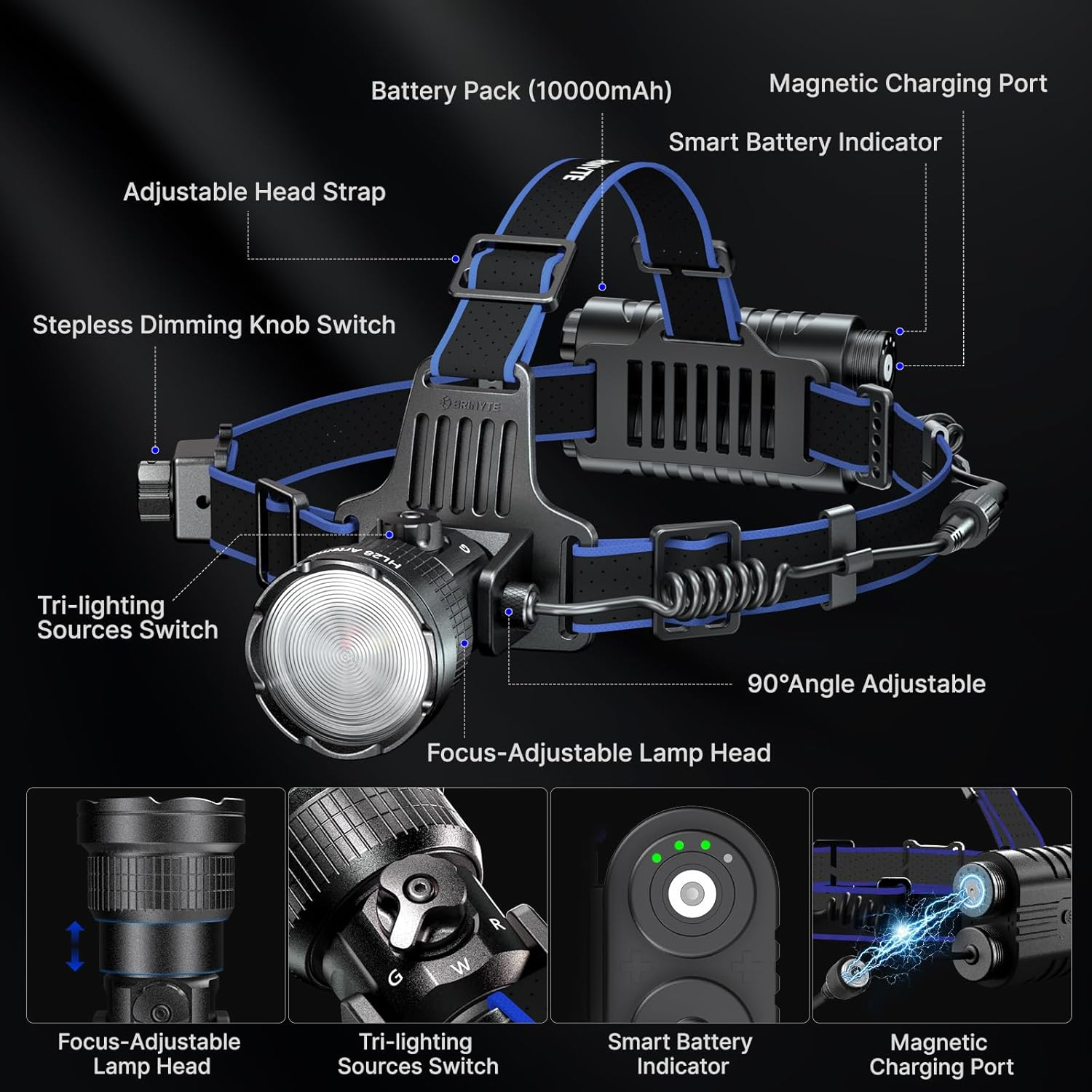 Brinyte HL28 LED Hunting Headlamp, Zoomable 3 Modes Red Green White LED Hunting Headlight, Rechargeable IPX6 Waterproof Predator Flashlight for Hogs Coyote Varmint Fishing image number 3