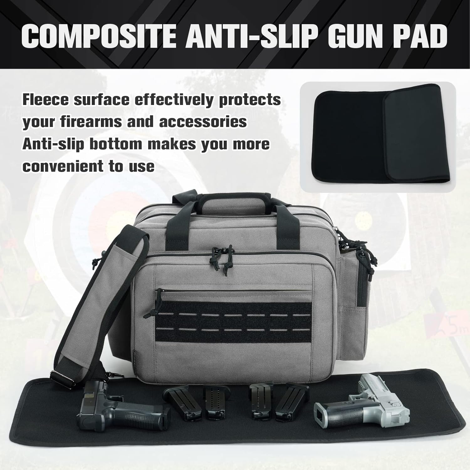 VEAGIA Range Bag,Pistol Case,Gun Range Bags for Handguns and Ammo Pouch 2 Pistols Soft Carrying Shooting Bag - Army Green 1.0 image number 4