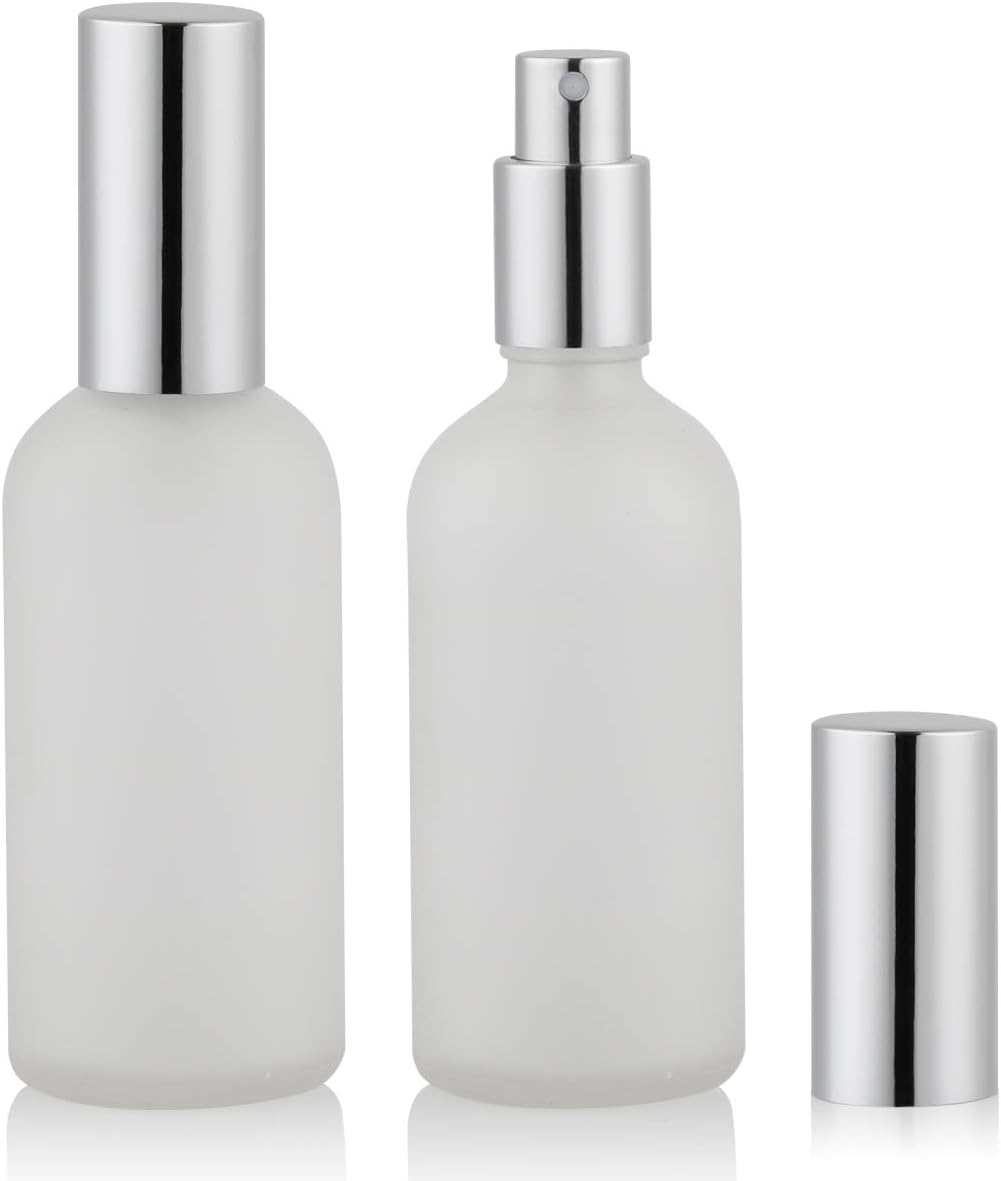 Frosted Clear Glass Spray Bottle 4Oz for Essential Oils, Cologne, Perfume, Refillable Silver Fine Mist Sprayers(2 PACK) image number 2