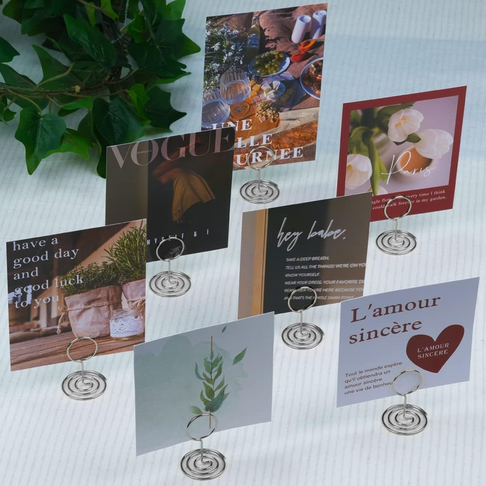 20Pcs Mini Place Card Holders, Cute Table Number Holders, Classy Table Card Holder Table Picture Stands, Elegant Wire Photo Holder Menu Memo Clips, Idea for Wedding, Anniversary Party（Silver - Gold-Heart Shaped image number 2