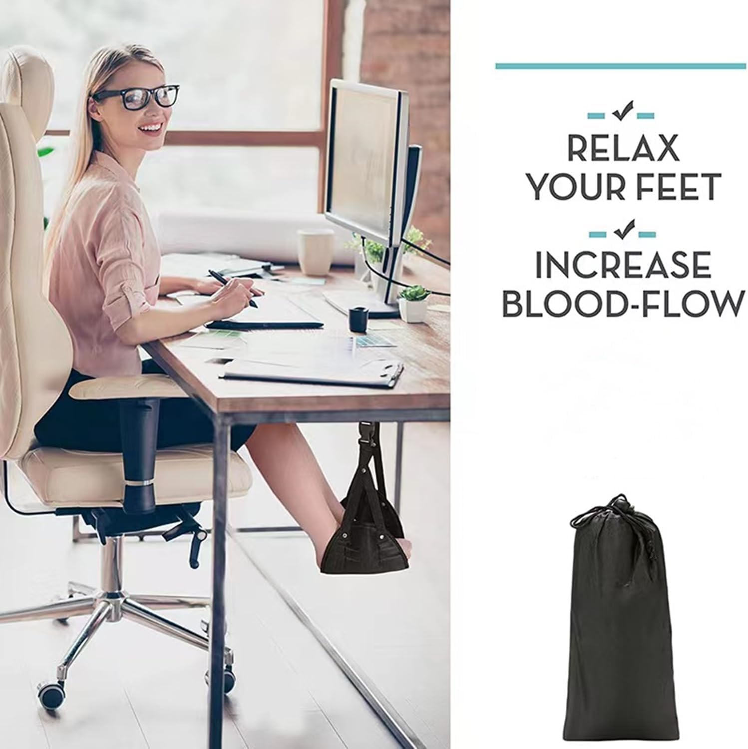 Foot Rest Cushion, Travel Foot Rest Adjustable Height, Prevent Swelling and Soreness, Provides Relaxation and Comfort, for Plane/Train/Bus/Office（Black） image number 3