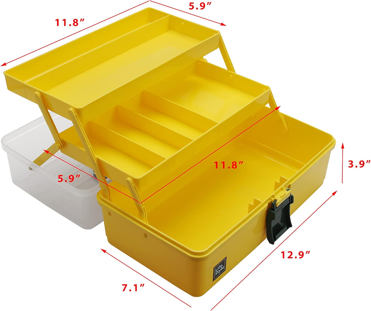 3 Layers Plastic Portable Storage Box, Multipurpose Organizer and Storage Case for Art Craft and Cosmetic, Portable Handled Storage Box for Home, School, Office, First Aids (Yellow) image number 2