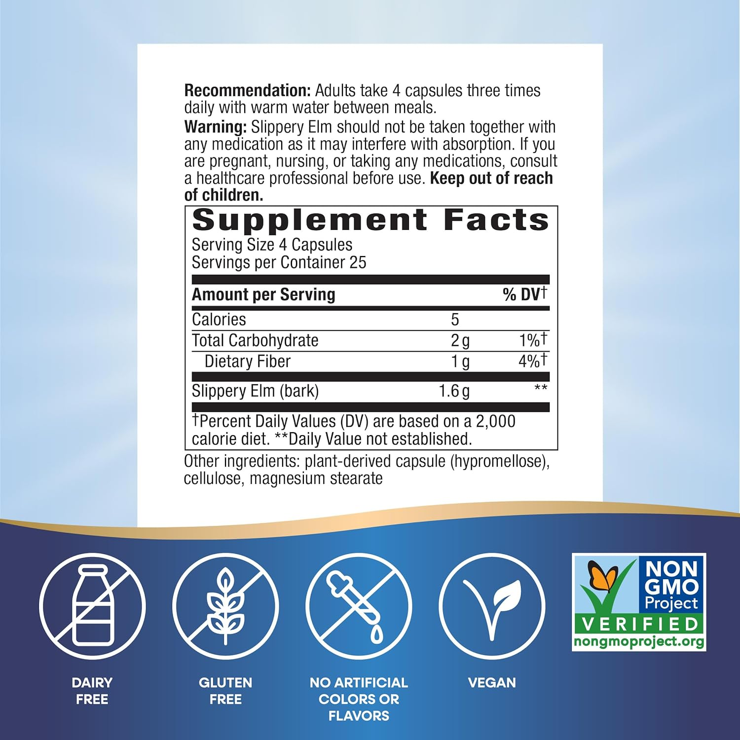 Nature'S Way Slippery Elm Bark, 400 Mg, 100 Capsules image number 1