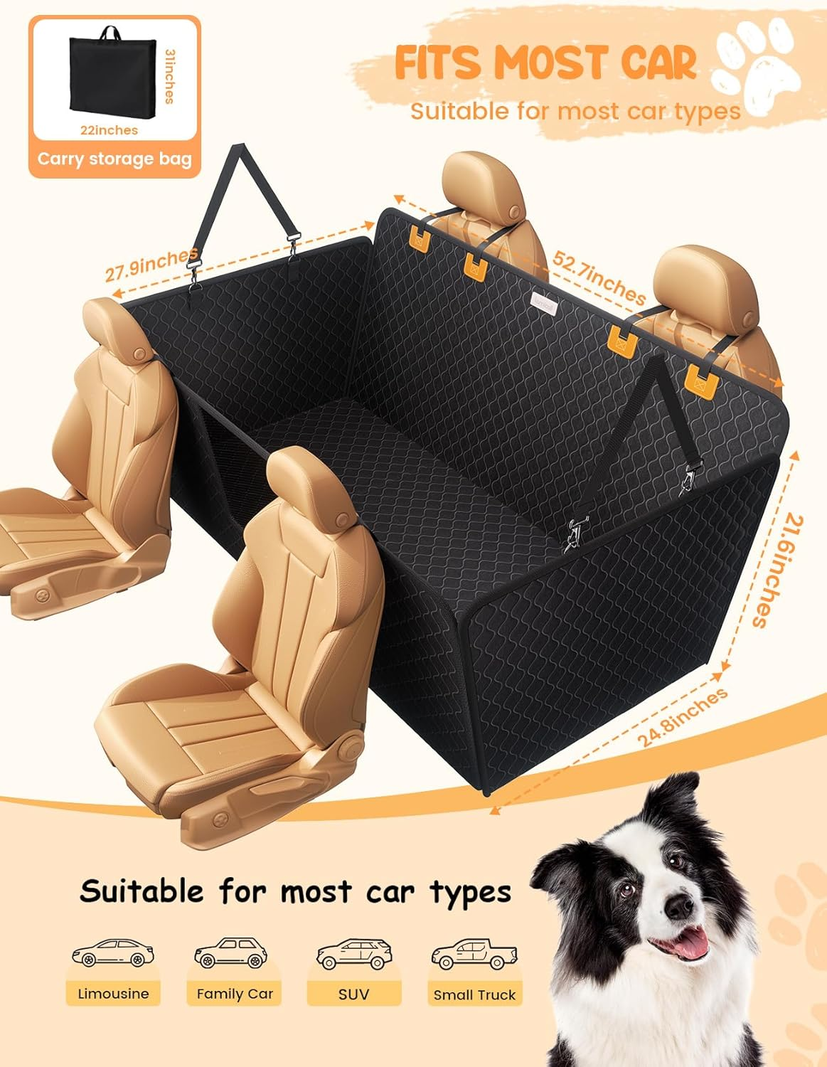 Lamicall Dog Car Seat Cover for Back Seat - [Upgraded Anti-Ripped] Back Seat Extender for Dogs Hard Bottom, Waterproof Dog Hammock for Car with Mesh Window, Pet Backseat Protector SUV & Small Truck L image number 1