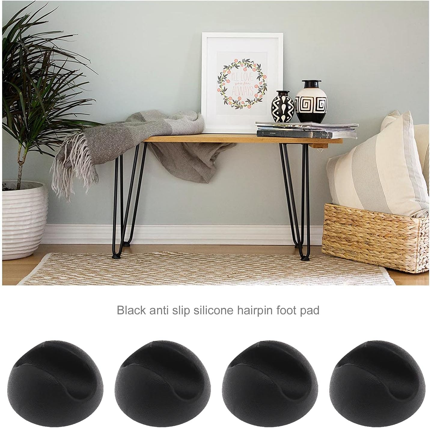 Emsea 8Pcs Hairpin Table Leg Floor Protector Feet Glide Tips Silicone Non Slip Black image number 2