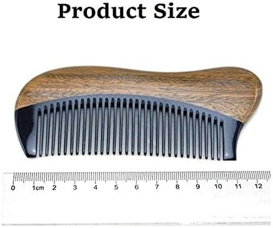 Exquisite Natural Ox Horn Pocket Hair Comb - Natural Green Sandalwood Buffalo Horn Comb 100% Handmade Premium Quality Anti-Static Comb without Handle(Palm Size) image number 5