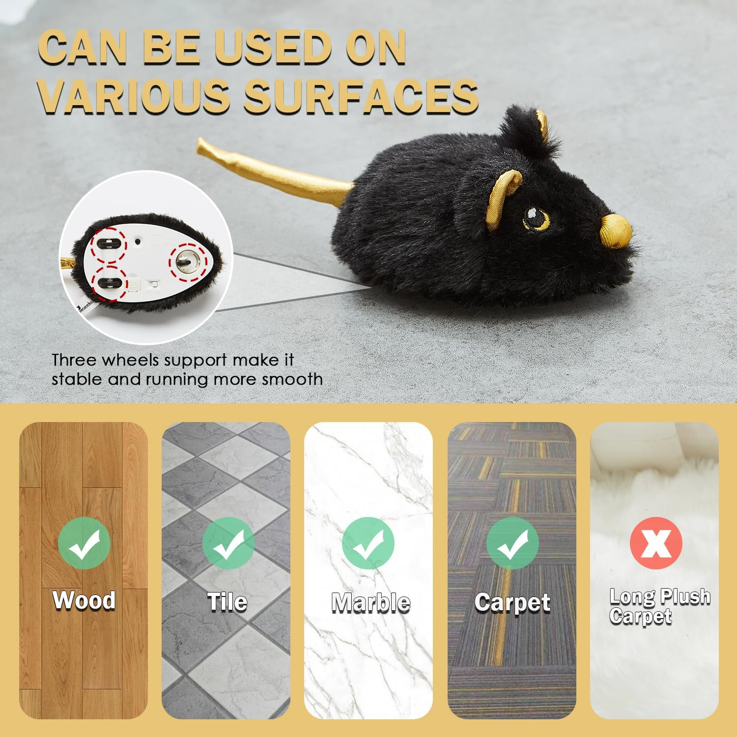 Pawsayes Interactive Cat Toy for Indoor Cats, Rechargeable Automatic Movable Mouse Cat Toy with Squeaky Sound, Intelligent Electric Mice Cat Toys image number 1