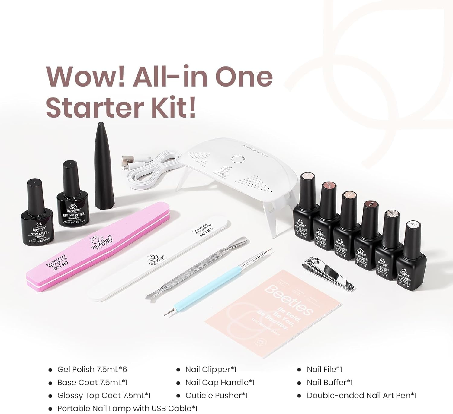 Beetles Gel Polish Gel Nail Polish Kit with Light Starter Kit Classic Elegance 6 Colors Glitter Nude Brownails Neutral Pink Gel Polish Soak off UV LED Nail Lamp Base Gel Top Coat DIY Home Manicure Women image number 4