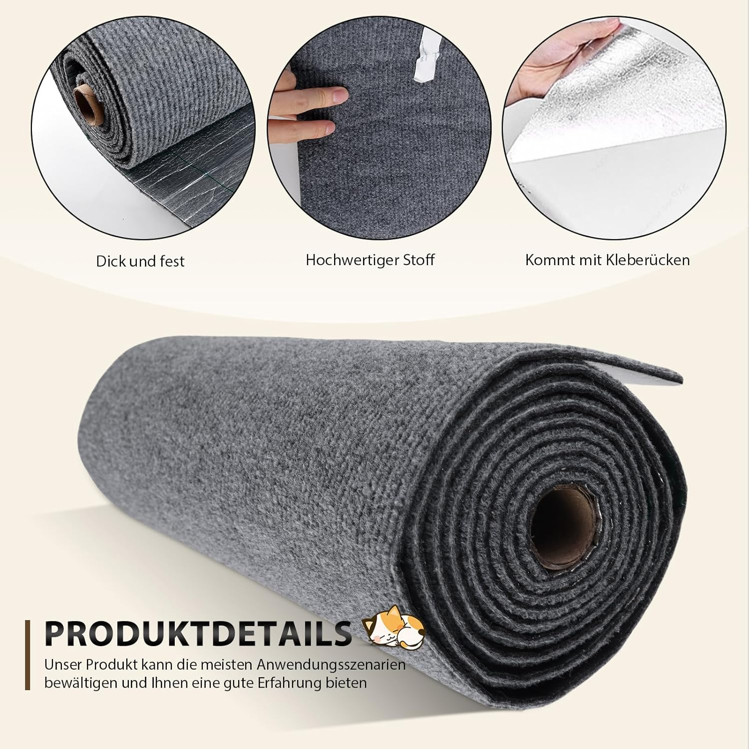 Self-Adhesive Cat Scratching Board Wall 200 X 40 Cm Cat Scratching Mat, Cat Scratching Mat, Cat Scratching Boards, Scratching Corner for Cats, Light Grey image number 2