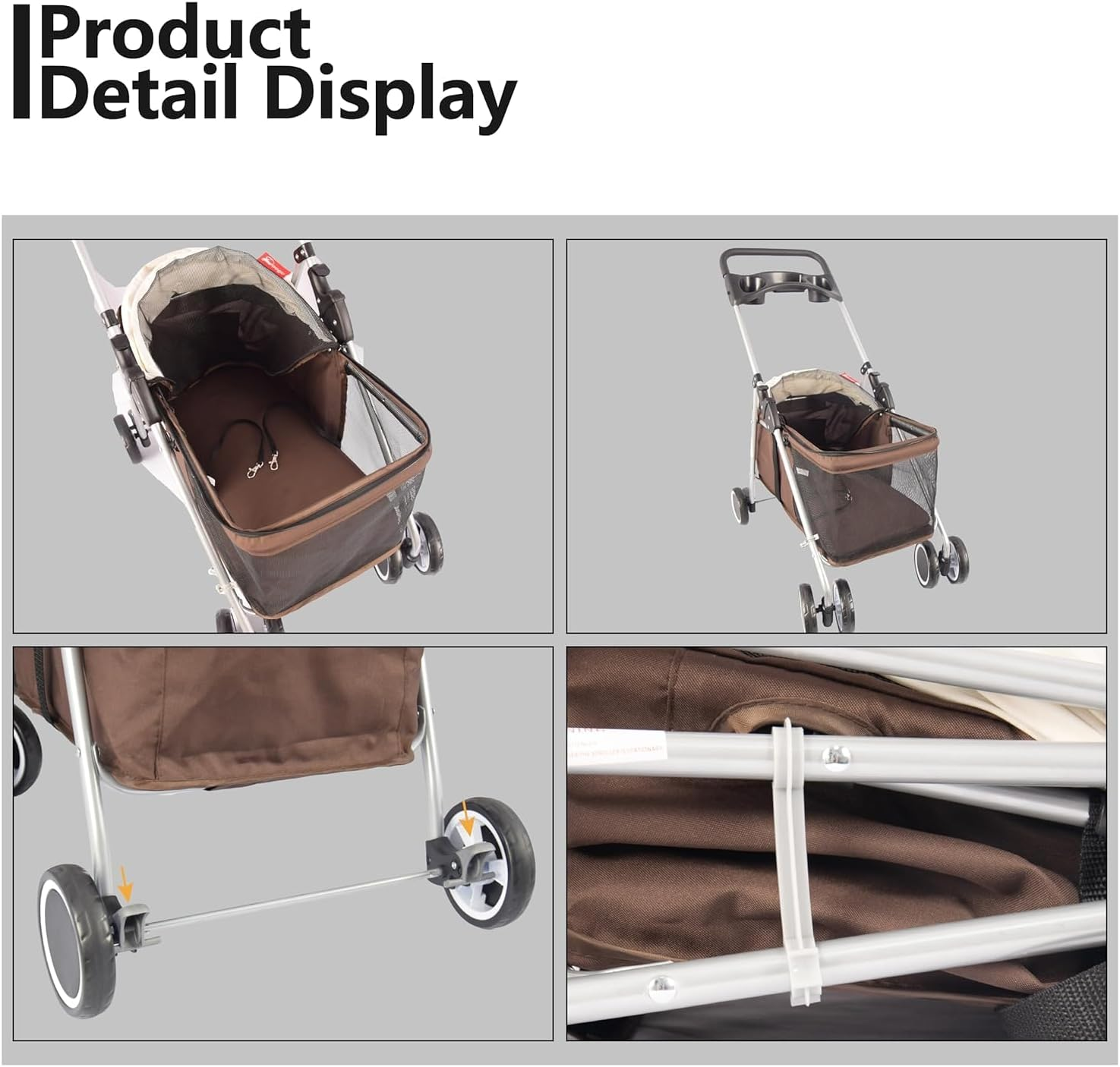 Pet Stroller Dog Stroller Cat Stroller 4 Wheels Pet Stroller Foldable Portable Dog Cat Stroller with Large Pocket, Cup Holder for Medium Small Dogs Cats Dog Pram Dog Cat(Color:C) - C image number 3
