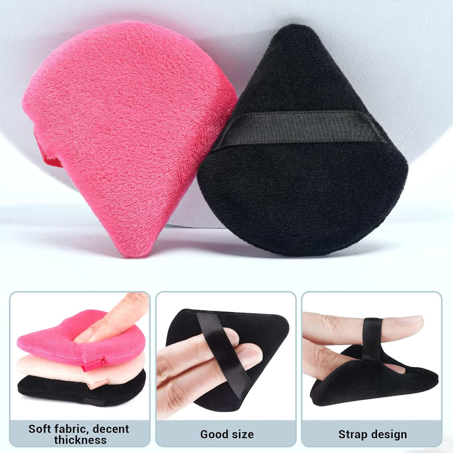 HEYMKGO Powder Puff, 4Pcs Triangle Powder Puffs for Pressed Powder, Velvet Setting Makeup Puff Powder Sponge with Strap, Reusable Wet Dry Dual-Use Face Make up Cosmetics Cleansing Beauty Make-Up Puff image number 2