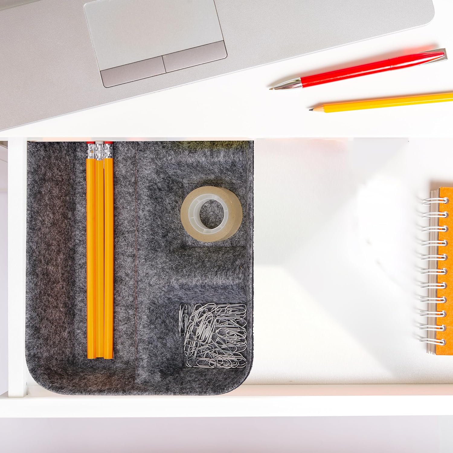 Relaxdays Felt Drawer Organiser, Desk Organiser System, HBT 5.5 X 29.5 X 19 Cm, 4 Compartments, Felt Basket, Dark Grey image number 6