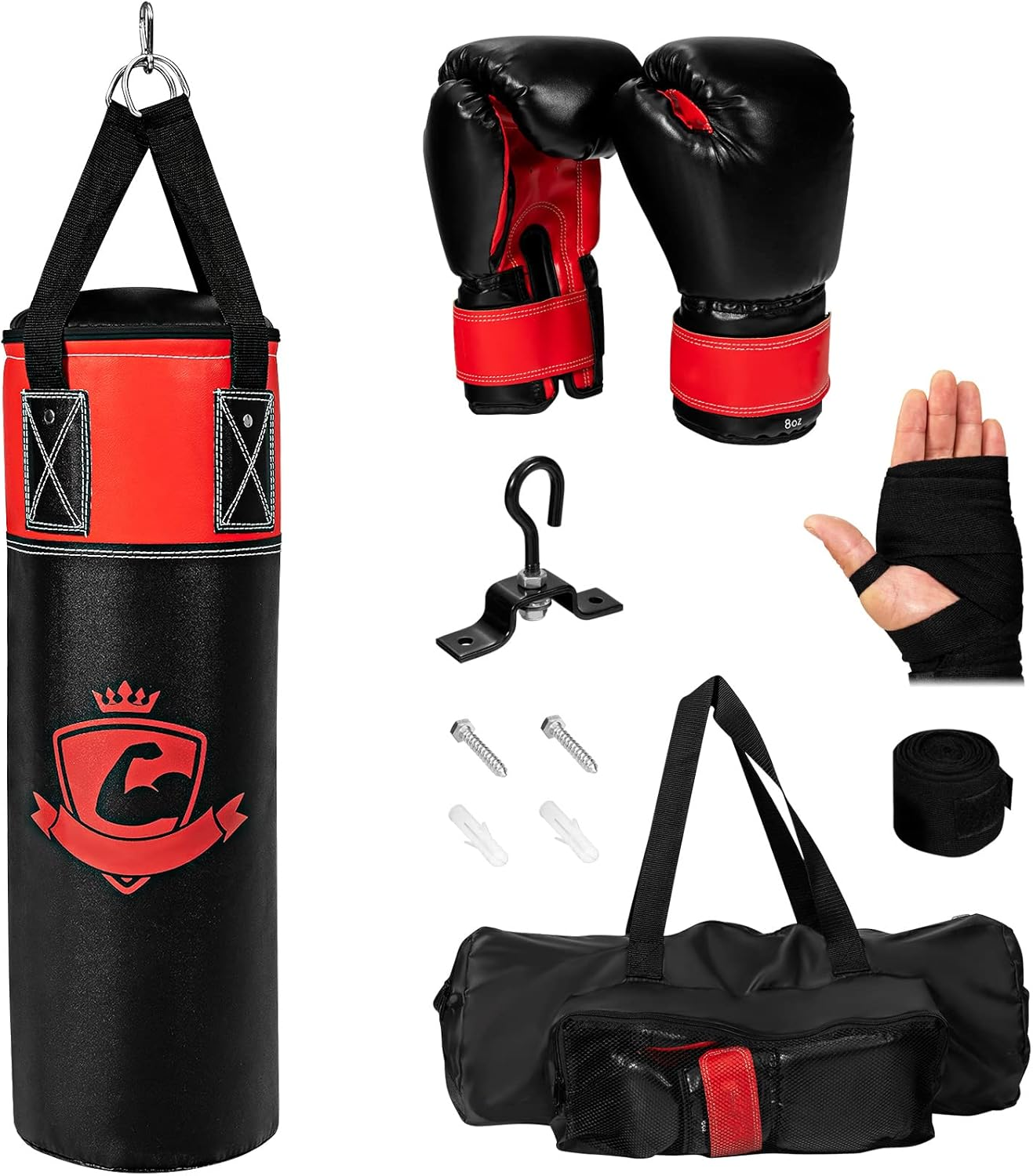 Costway Kids Hanging Punching Bag Set, 5 Kg Youth Boxing Bag W/Punch Gloves, Hand Wraps & Storage Bag, Replaceable Stuffing, Training in Karate, Kick Boxing, Taekwondo, Suitable for 3+ Boys & Girls image number 6