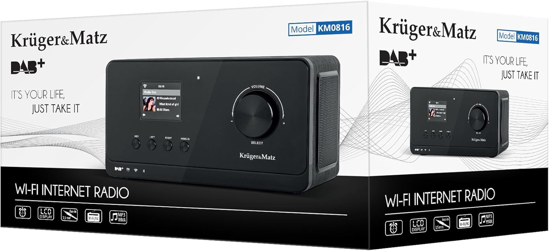 Kr&uuml;ger&Matz KM0816 Internet Radio with Weather Station, Alarm, RDS, Bluetooth Fm/Dab+/Internet, Black